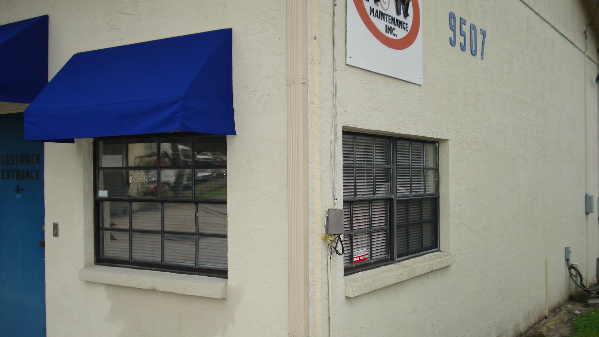 Commercial awning - dark blue awning