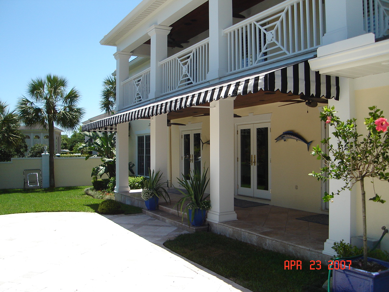 Residential awning - residential awning striped white and black